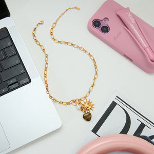 J & D Vintage Otoño Invierno joyería Acero inoxidable sol agua dulce perla tubo facetado redondo corazón Tigereye collar - Product Image 6