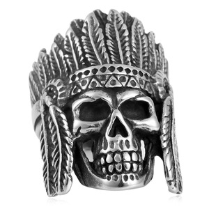 <b>Skull</b> <b>Ring</b> Men's Stainless Steel Tribal Skeleton Design Silver Color Gift Jewelry 213036 - Product Image 5