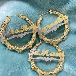 INS مخصص اسم الفولاذ المقاوم للصدأ xoxo عناق قبلة هوب مقرعة الباب كبيرة أقراط حلقية كبيرة الروطان الذهب مطلي الخيزران أقراط - Product Image 2