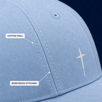 Casquette de baseball bleu clair vierge en sergé de coton à six panneaux, visière incurvée, réglable, broderie de logo personnalisée, OEM, vente en gros, faible MOQ