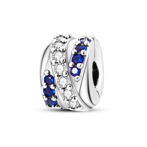 Componentes para joyería DIY: Abalorios espaciadores y de posicionamiento de cobre bañado en plata de ley S925 con piedra de nacimiento de septiembre <span class=keywords><strong>azul</strong></span> para pulseras - Product Image 1