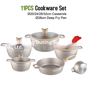 Nouveau moderne 11 pièces <span class=keywords><strong>en</strong></span> aluminium moulé sous pression pot à <span class=keywords><strong>soupe</strong></span> ensemble Double fond Silicone poignées couvercle <span class=keywords><strong>en</strong></span> verre revêtement PTFE gaz durable - Product Image 5