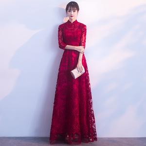 Chinese Style Wedding Dress Women Red Lace Long Sleeve Traditional Formal Occasion Elegant Spring Bridal Gown - Product Image 3