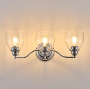 3-<strong>Light</strong> Gold Finish Iron Frame Glass Shade LED <strong>Wall</strong>-<strong>Mounted</strong> Vanity <strong>Lights</strong> for <strong>Bathroom</strong> with Dimmable Feature - Product Image 3