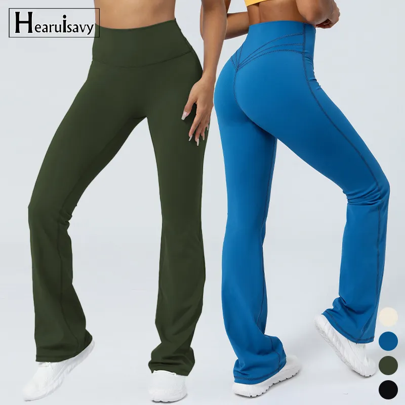 HEARUISAVY Spring Naked Feeling Tight Dance Wide-legged Pant Hip Lifting High Waist Flared Pant Outdoor Fitness Sportswear Women