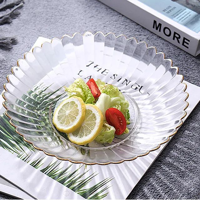 Hot Selling Item Clear Charger Plates With Gold Rim Glass Fruit Bowl Glass Under Plate Wedding Minimalist Round Placemat Plate