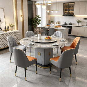 Ensemble de table à manger en pierre frittée, base de meuble de rangement cannelée, chaises de salle à manger en cuir PU bicolore - Product Image 6