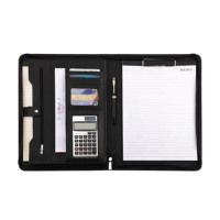 Carpeta de Archivo con Clip de Cuero PU A4 con Logotipo Personalizado Hongweishu, con Calculadora de 8 Dígitos y Cierre de Cremallera, Modelo HWS-253