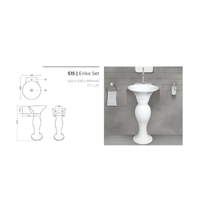 White Pedestal Vessel <b>Basin</b> Floor Mounted Modern Design Polished Finish Easy Clean Drainer Included Granite Top Bathroom Sink - Product Image 5