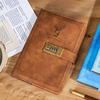 Carnet de notes A5 rétro avec serrure à code, carnet de comptes artistique, bloc-notes à sous-motifs de mot de passe, 80 feuilles à feuilles mobiles, logo personnalisé, cadeau
