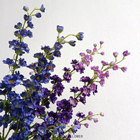 Keluaran baru tangkai panjang buatan Biru Delphinium Ajacis bunga sutra Larkspur dalam putih untuk pernikahan Natal & Tahun Baru