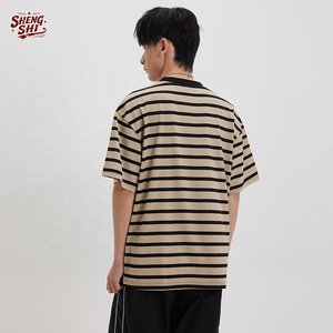 Camiseta Personalizada de Diseño Libre con Rayas para Hombre, Algodón Grueso de 250g, Rayas Anchas, Cuello Redondo, Estilo Re-Dirt para Gimnasio y Moda - Product Image 1