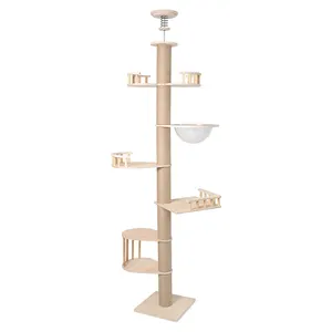 Petdom Large FTC-001 Cat Tower 7-Tier Floor to Ceiling Cat Tree Adjustable Tall Climbing with Scratching Post