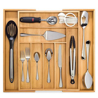 Ensemble d'organisateurs de tiroirs modulaires pour couverts, OEM, en bambou, réglables, pour cuisine, empilables