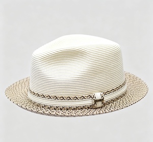 unisex's Two-Tone Braided Straw Fedora <b>Hat</b>, Breathable Pinch Front Summer Trilby with Decorative <b>Band</b>, Protection Sun <b>Hat</b> - Product Image 3