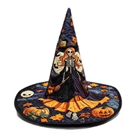 Grenzüberschreitender Neuer Stil Feiertags-Digitaldruck und Quilt-Kunst Halloween-Kunsthandwerk Bestickter Hexenhut aus Polyester für Erwachsene