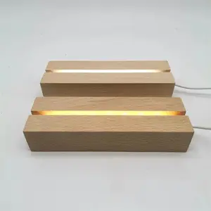 Base de luzes de led retângulo, decoração artesanal de resina, arte em cristal, base de luz noturna de madeira, suporte