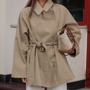 Trench-coat mi-long pour femme, couleur kaki, avec cordon de serrage, manches longues, automne, tendance - Product Image 5