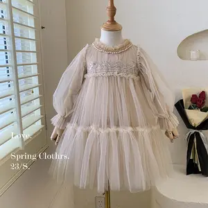 Girls' Dress Spring and Autumn 2023 New Children's and Girls' Baby Western Style Lace Splice Puff Princess Dress