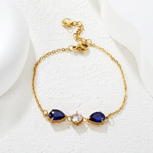 Bracelet tendance en acier inoxydable plaqué or 18 carats pour femmes, bracelet à breloques en zircon avec chaîne à maillons, bijoux de mode - Product Image 3