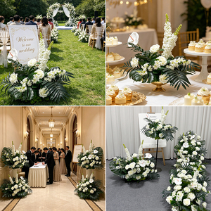 Conjunto de Flores Artificiales para Boda con Rosas Blancas Tropicales y Monstera, Decoración Floral para Ceremonia, Pasillo y Letrero de Bienvenida - Product Image 3