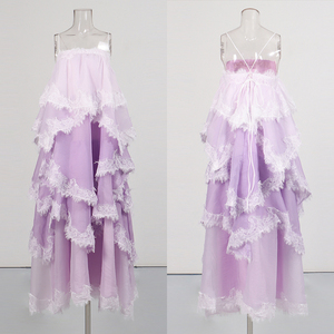 <span class=keywords><strong>Vestido</strong></span> Maxi Romántico <span class=keywords><strong>Lila</strong></span> con Encaje y Volantes <span class=keywords><strong>para</strong></span> <span class=keywords><strong>Mujer</strong></span>, con Tirantes Finos y Espalda Descubierta, <span class=keywords><strong>Vestido</strong></span> de Fiesta Fluido <span class=keywords><strong>para</strong></span> Invitadas de Boda al por Mayor - Product Image 2