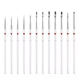 Haute qualité Nylon acrylique 12 pièces/ensemble coeur métal poignée Nail Art brosse étiquette privée sculpture peinture UV Gel stylo pour Nail Art - Product Image 5