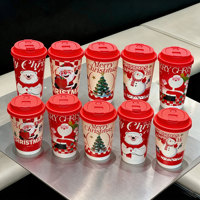 Vasos Desechables para Fiesta de Navidad con Diseño de Santa Claus, Muñeco de Nieve, Oso y Árbol, para Bebidas Calientes de 12oz y 16oz, Regalo Festivo
