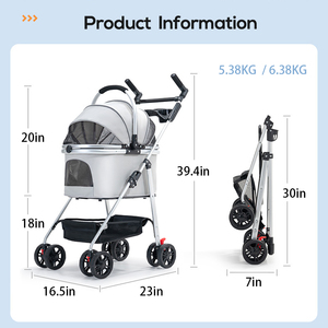 Chariot pliable respirant <span class=keywords><strong>pour</strong></span> animaux de compagnie, chariot de luxe <span class=keywords><strong>pour</strong></span> chiens, <span class=keywords><strong>poussette</strong></span> de voyage <span class=keywords><strong>pour</strong></span> animaux de compagnie en plein air - Product Image 6