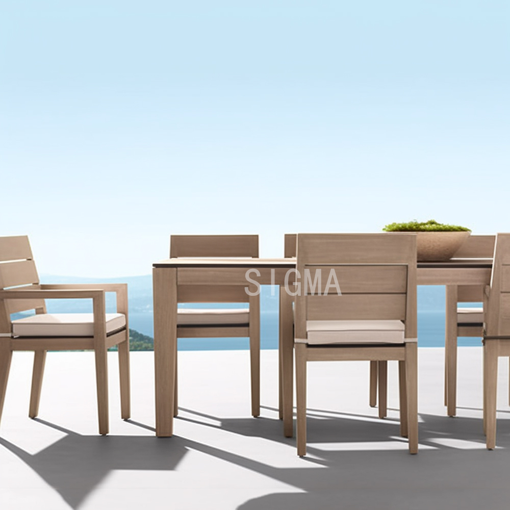 Natural Teak Dining Table And Chair Set Rectangular Teak Dining Outdoor Table set