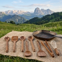 Ensemble d'ustensiles de cuisine CAROTE en bois d'acacia, 8 pièces, avec cuillères, spatules et louches antiadhésives - Longue durée de vie