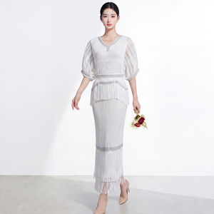 Robe de soirée longue plissée Miyake pour femme, taille haute, écologique, avec franges, personnalisable, coupe ample - Product Image 4