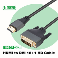 Câble DVI Pro WISTAR plaqué or de haute qualité avec connecteur 18+1 broches et blindage tressé pour ordinateur et moniteur