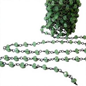 Green Chalcedony Rondelle Faceted Beaded Aati Chain 3mm <b>Rosary</b> chain - Product Image 1