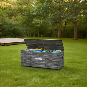 Boîte de rangement extérieure multifonctionnelle à un seul niveau en acier thermolaqué et rotin PE gris - Product Image 2