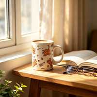 Mug à café classique personnalisé en porcelaine blanche, résistant à la chaleur, 11 oz, avec motif de chat mignon, commande en gros, en stock