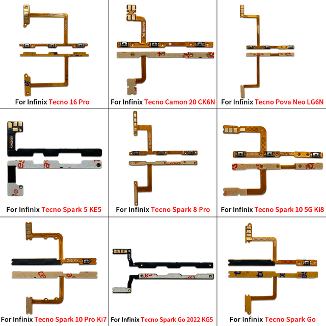 Mobile Phone Power Volume Flex Cable for Infinix Tecno 16 Pro Camon 20 CK6N Pova Neo LG6N Spark 5 7 8 10 GO 2022 KE5 Ki7 KG5
