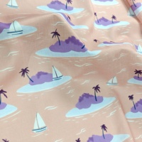 Tissu en popeline de coton 100 % coton imprimé style rétro vintage Fresh Islands pour vêtements – Vente en gros