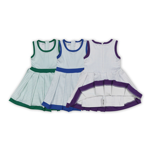 Listo para enviar, venta al por mayor, ropa de bebé niña, vestido atlético sin mangas a cuadros con pantalones cortos debajo - Product Image 1
