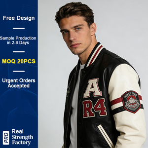 Giacca Primaverile e Autunnale da Uomo, Giacca di Moda in Pelle di Bufalo, Giacca Casual con Patch Personalizzata, Giacca Varsity College Prodotta in Cina - Product Image 1