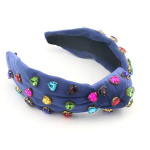 عصابات رأس ملونة مصنوعة يدويًا من الكريستال على شكل قلب قوس قزح لعيد الميلاد ، عصابات رأس مخصصة من القماش المخملي الأزرق الداكن - Product Image 5