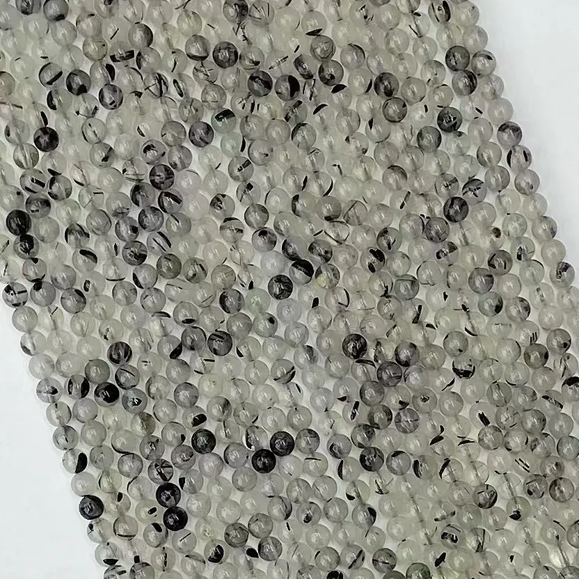 Yüksek kalite doğal kristal siyah rutidiy kuvars yuvarlak dizme boncuk DIY kadınlar için bilezik kolye takı