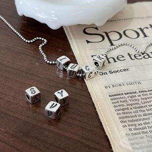 925 Sterling <b>Silver</b> Alphabet Cube Necklace <b>Beaded</b> Chain 21cm 50cm Women Fashion Jewelry Distressed Thai <b>Silver</b> Style - Product Image 3