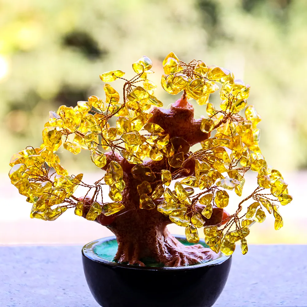 Vendita calda albero di quarzo rosa cristallo bonsai dorato bella gemma albero ricco per la decorazione della camera da letto