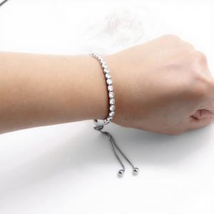 Stainless Steel <b>Adjustable</b> Tennis <b>Bracelet</b> with Sparkling Round Cut Zirconia Stones Slider Chain Elegant Gift for Women - Product Image 2
