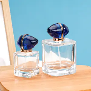 Grosir bening 30 ml 50 ml 100 ml Botella De Parfum Vidrio Para parfum Frascos De botol parfum dengan tutup biru