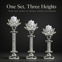 Ensemble de 3 bougeoirs en cristal Lotus avec bougie LED sans flamme, centre de table transparent à facettes pour la décoration intérieure