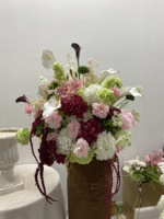 Dekorasi Bunga Sutra Artifisial Mewah, Tahan Lama, Romantis untuk Meja Pernikahan, Acara, dan Dekorasi Floral Putih Hijau Burgundy