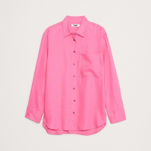 เสื้อเชิ้ตผ้าลินินแท้ 100% ดีไซน์ทันสมัยสำหรับผู้หญิง แขนยาว สีขาว ทรงหลวม เสื้อยืดผู้หญิง - Product Image 3