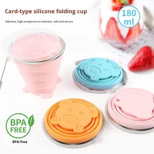 Linda taza de viaje retráctil de dibujos animados básica 180ml tazas de botella de agua plegables de silicona con asa - Product Image 5